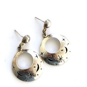 Vintage Taxco Sterling Silver Celestial Earrings